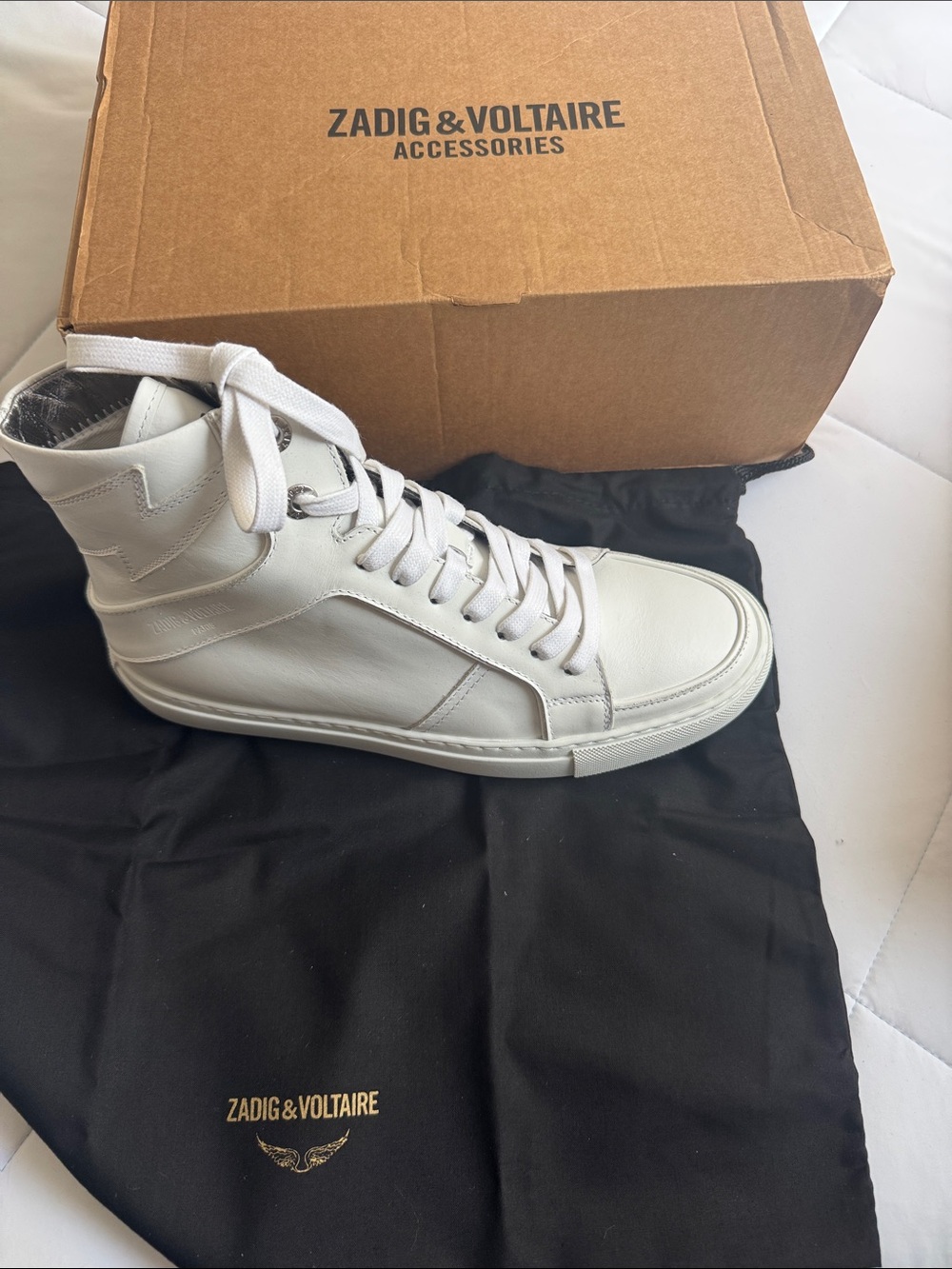 Zadig & Voltaire women’s White High-Top Leather Sneakers with Subtle Stitching